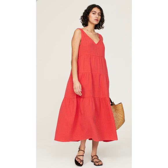 Marine Layer Dresses & Skirts - MARINE LAYER NWT Corinne Maxi Dress Sz XL Red Pockets Beach Coverup 100% Cotton